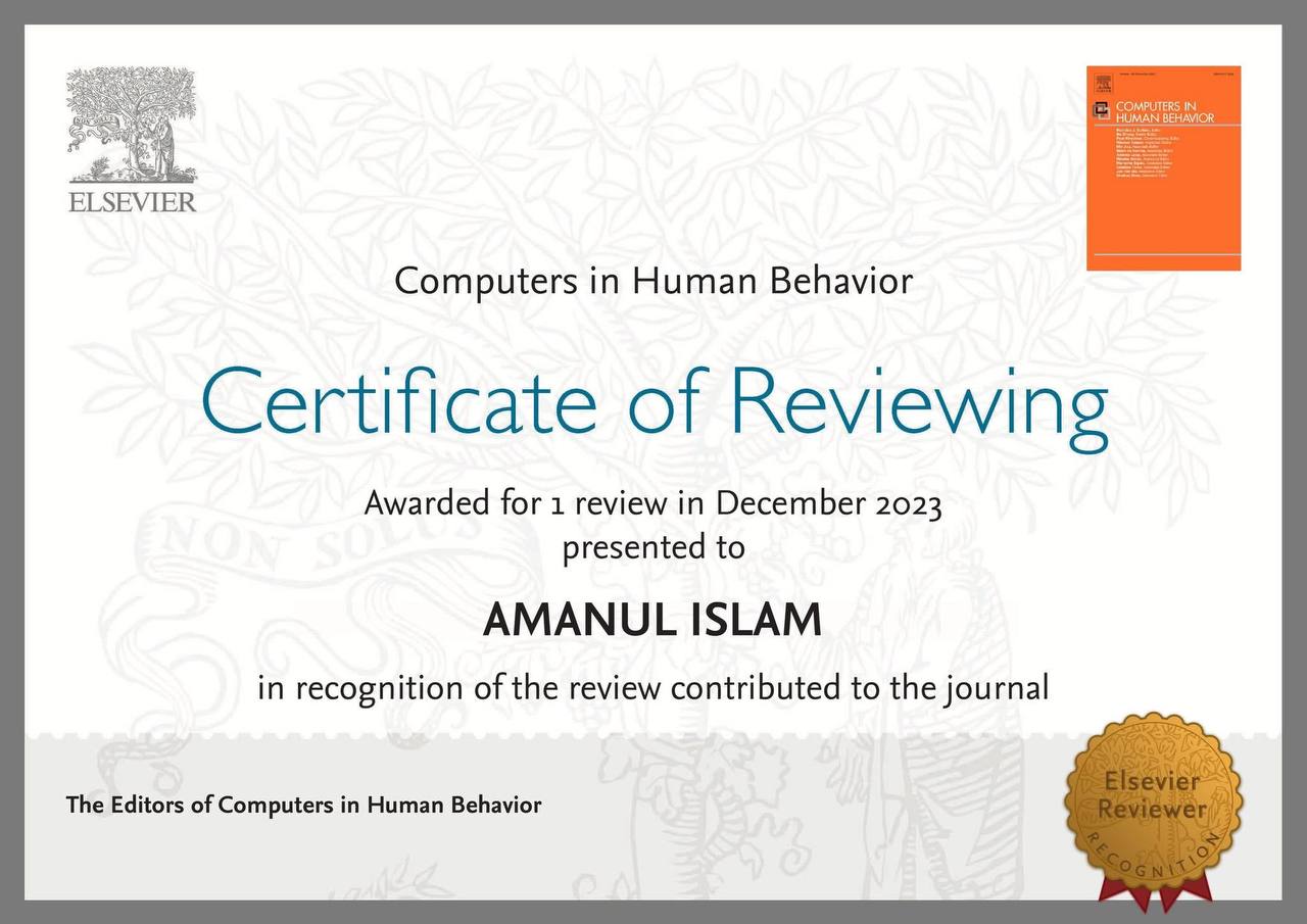 Certificate from Computers in Human Behavior